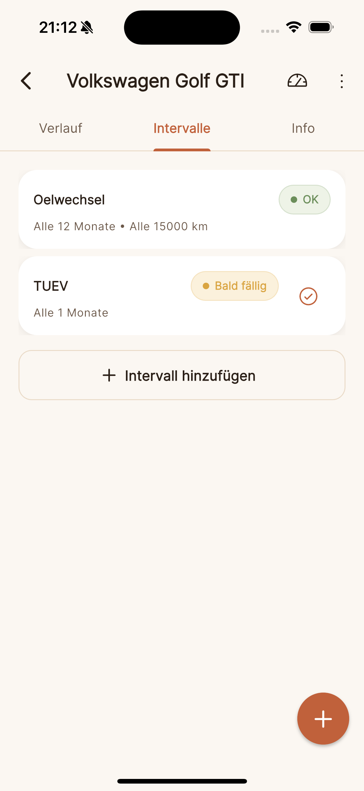 Wartungsintervalle mit Status